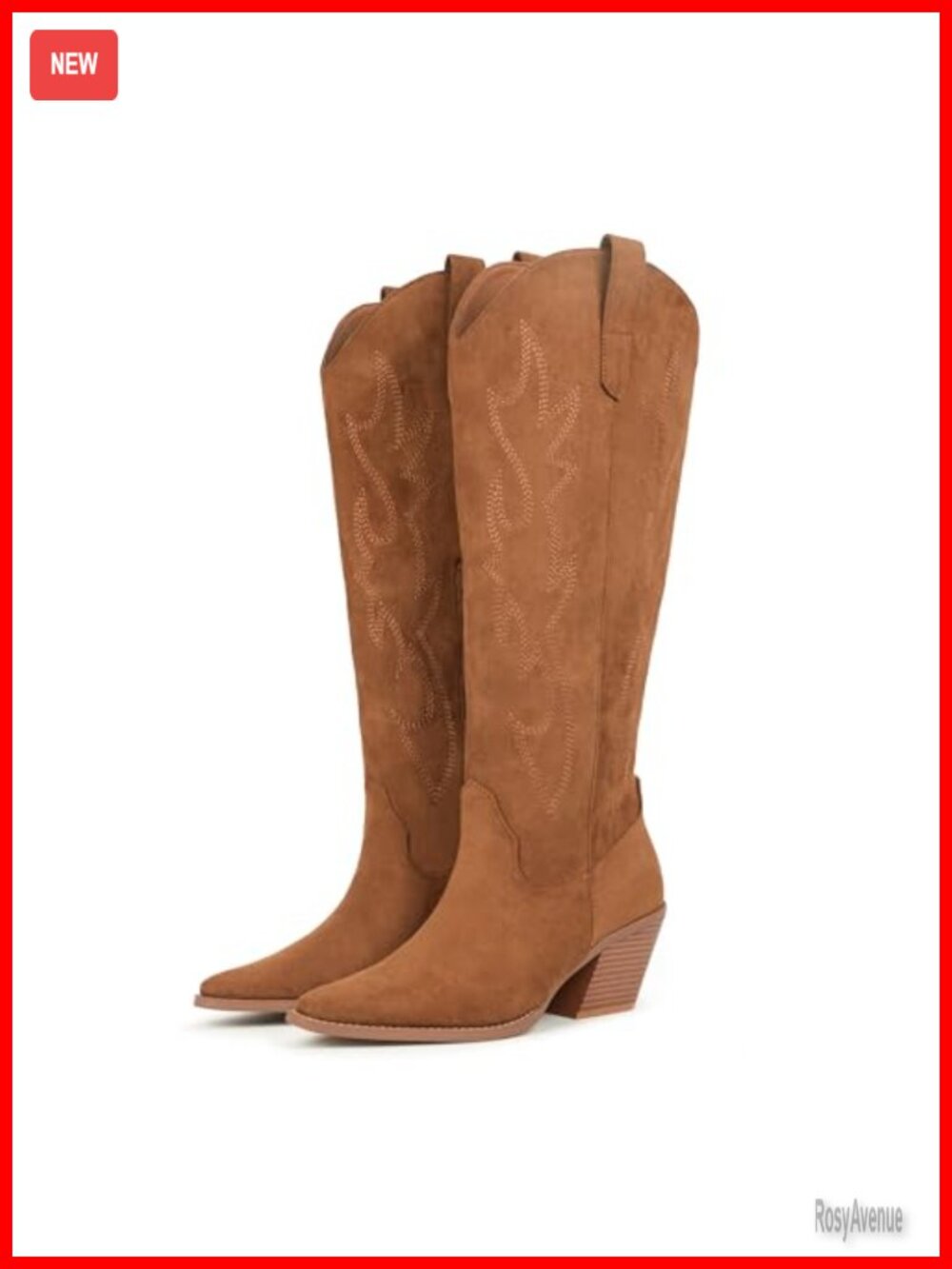 Cowgirl Boots Women Knee High Pointed Toe Block Heel Suede Western Boots